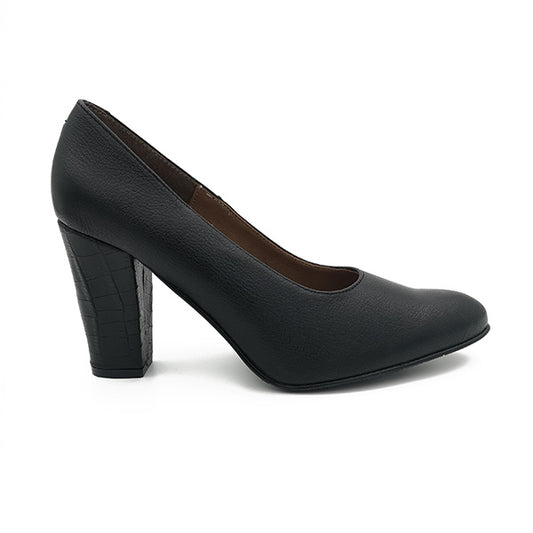 Leather Medium Heel Court - 0846