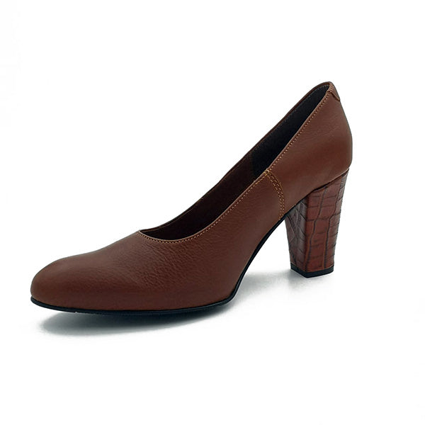 Leather Medium Heel Court - 0846