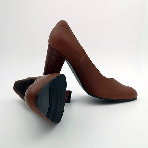 Leather Medium Heel Court - 0846