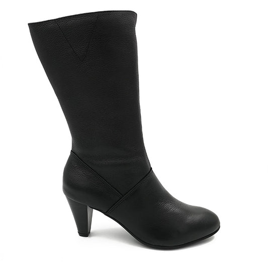 Medium Heel Leather Boot - 0871