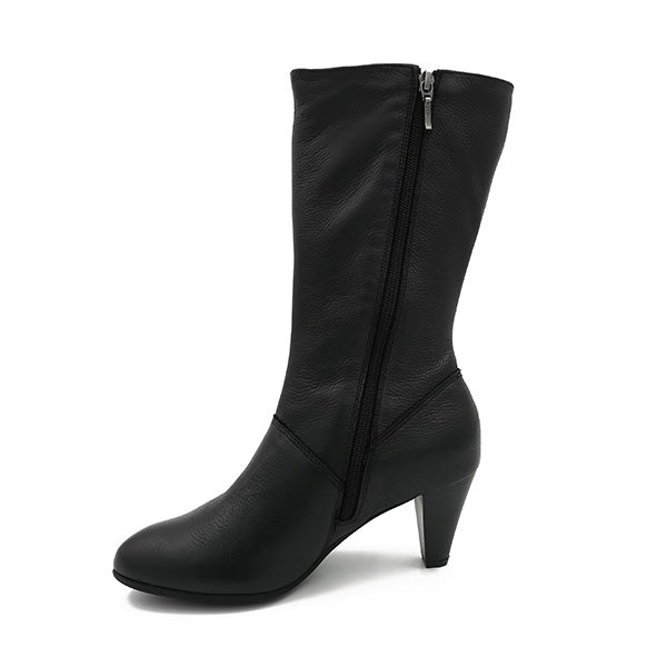 Medium Heel Leather Boot - 0871