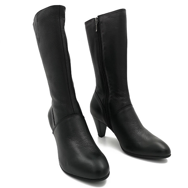 Medium Heel Leather Boot - 0871