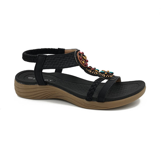 Elastic Ankle Strap Colour Bead Sandal - 0909