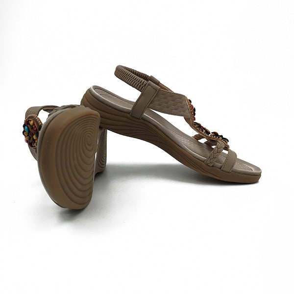 Elastic Ankle Strap Colour Bead Sandal - 0909