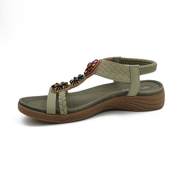 Elastic Ankle Strap Colour Bead Sandal - 0909