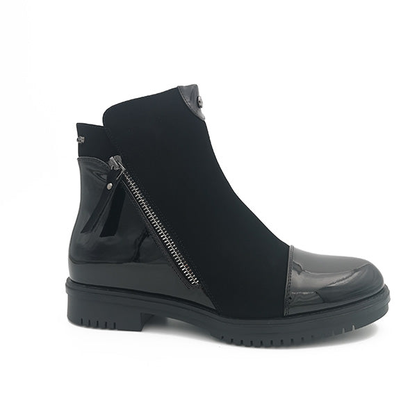 Patent Toe Cap Combo Ankle Boot - 0995