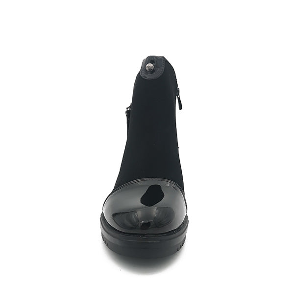 Patent Toe Cap Combo Ankle Boot - 0995