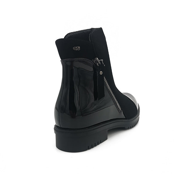 Patent Toe Cap Combo Ankle Boot - 0995