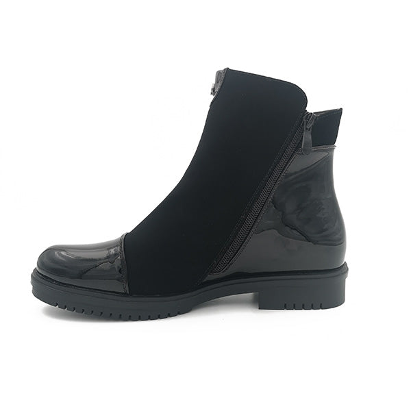 Patent Toe Cap Combo Ankle Boot - 0995