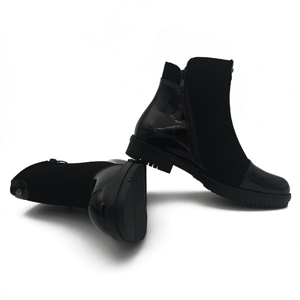 Patent Toe Cap Combo Ankle Boot - 0995