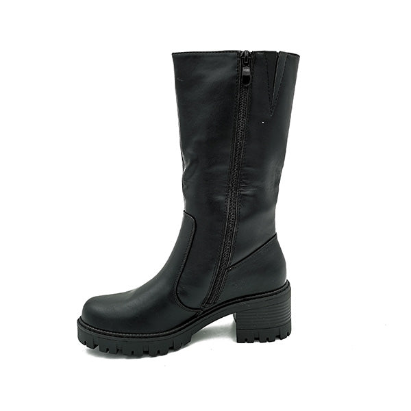 Half Boot With Side Zip On Block Heel - 1048