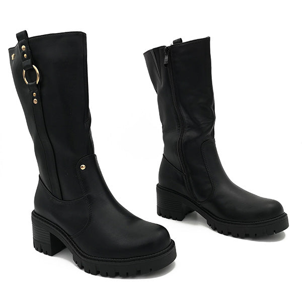 Half Boot With Side Zip On Block Heel - 1048