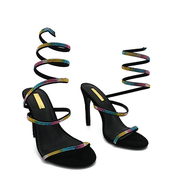 High Heel Twirl Up Leg Evening Sandal - 1055