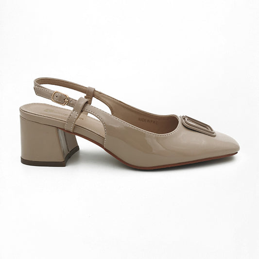 Patent Sling Back On Medium Heel - 1156