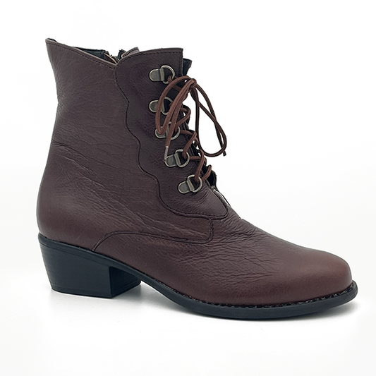 Leather Lace Up Ankle Boot - 0386