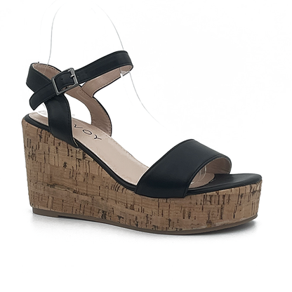 High Cork Wedge With An Ankle Strap - 0734