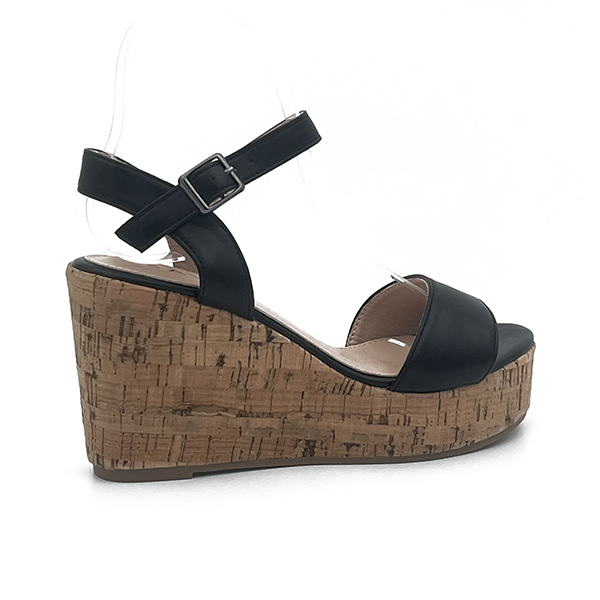 High Cork Wedge With An Ankle Strap - 0734