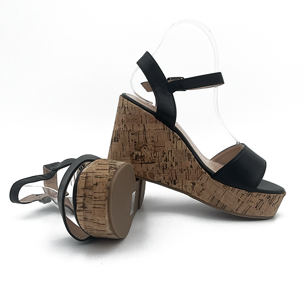 High Cork Wedge With An Ankle Strap - 0734