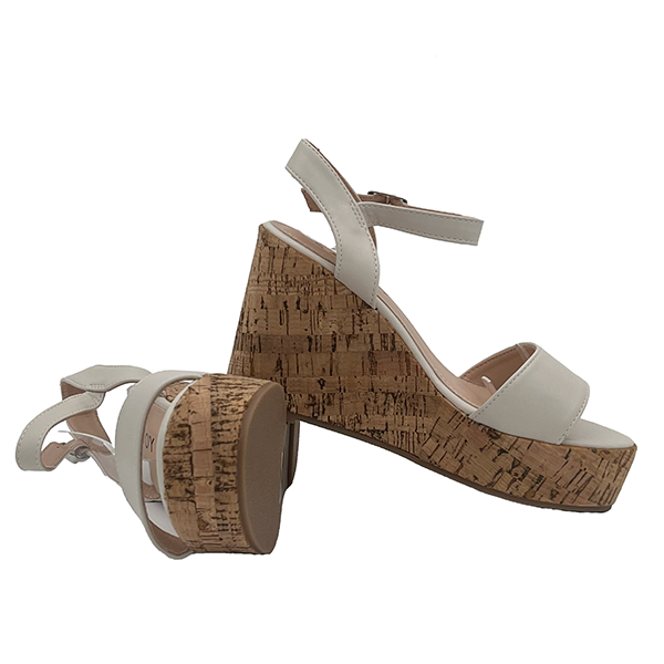 High Cork Wedge With An Ankle Strap - 0734