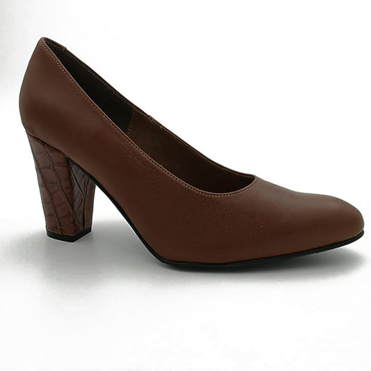 Leather Medium Heel Court - 0846