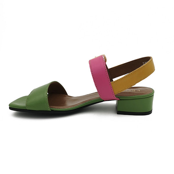 Leather Low Heel Open Toe Sandal - 0898