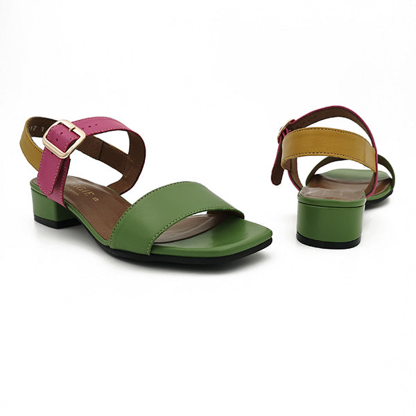 Leather Low Heel Open Toe Sandal - 0898
