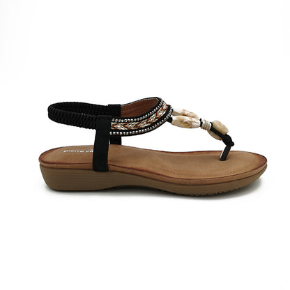 Elastic Toe Thong Detail On Vamp Sandal - 0904