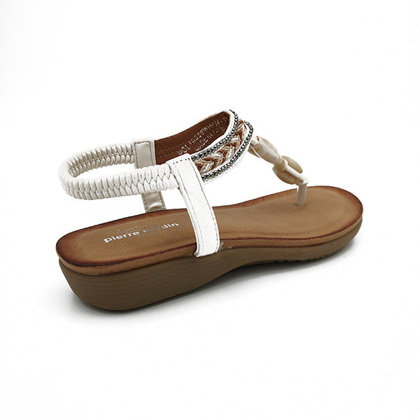 Elastic Toe Thong Detail On Vamp Sandal - 0904