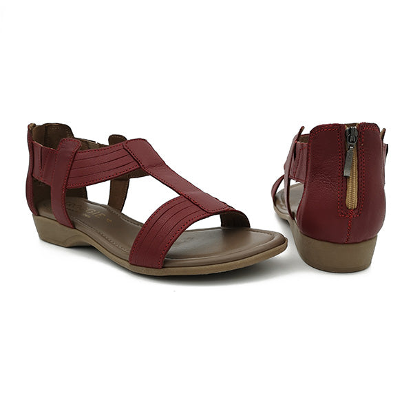 Leather T Bar On Low Wedge - 1214