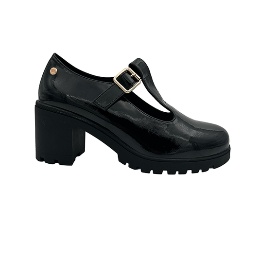 Medium High Heel Crushed Patent T bar Shoe - 1282