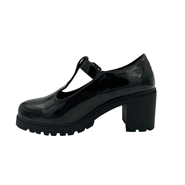 Medium High Heel Crushed Patent T bar Shoe - 1282