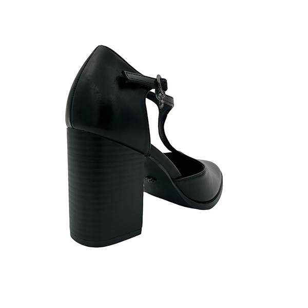 High Block Heel T-Bar Pointy Court - 1283