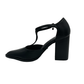 High Block Heel T-Bar Pointy Court - 1283