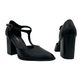 High Block Heel T-Bar Pointy Court - 1283