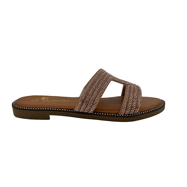 Slip On Sandal With Stones On Vamp - 1377