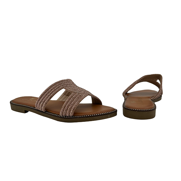 Slip On Sandal With Stones On Vamp - 1377