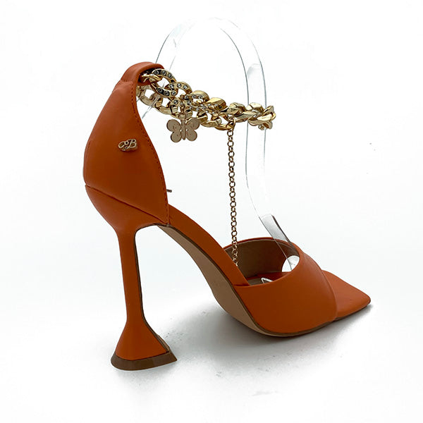 High Heel Square Toe With Ankle Chain 0579 5 Orange