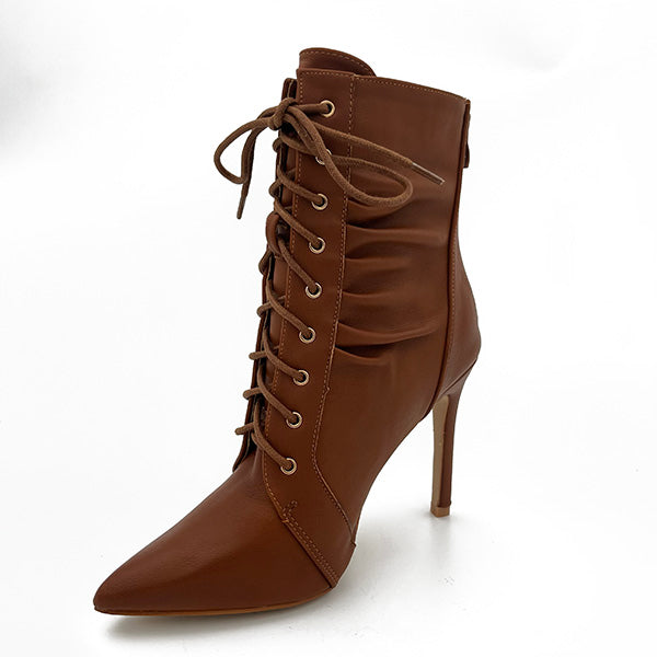 High Heel Front Lace Up Ankle Boot - 0652